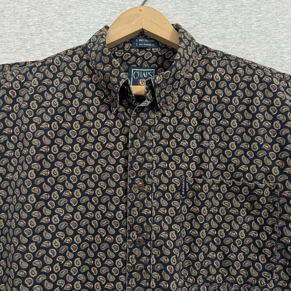 Vintage 90s Chaps Ralph Lauren Shirt Mens Extra Large Blue Paisley Spellout Logo - Picture 2 of 16
